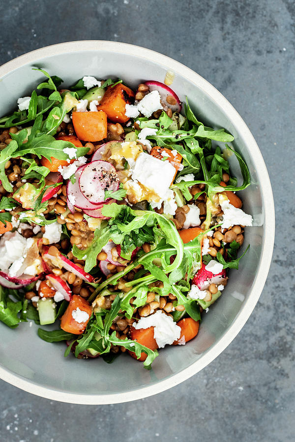 Quick Lentil Salad With Sweet Potatoes And Radishes Photograph by Simone Neufing