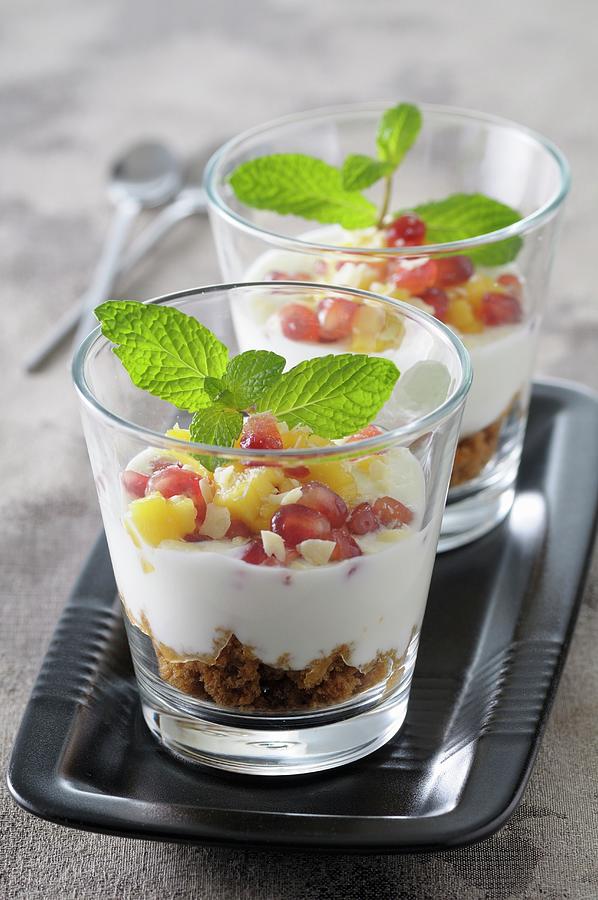 Quick Mango And Pomegranate Trifles Photograph by Jean-christophe Riou