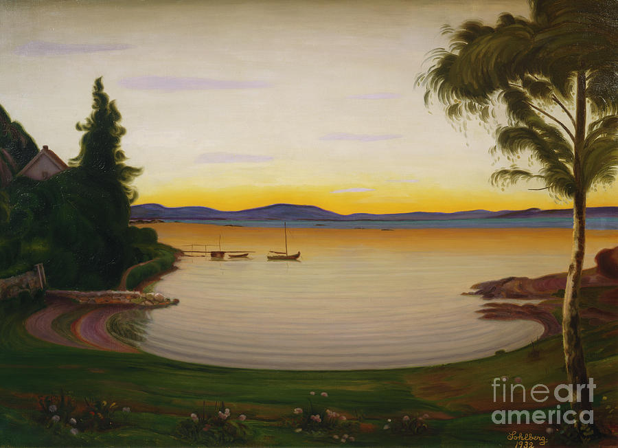 Quiet evening, Naersnes, 1932 Painting by O Vaering by Harald Sohlberg