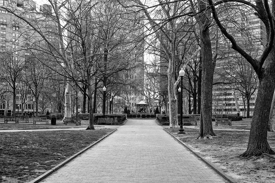 Quiet Morning in Rittenhouse Square in Black and White Photograph by Bill Cannon