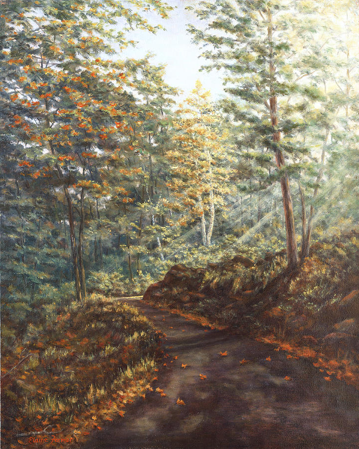 Fall Painting - Quiet Road III with sunlight by Elaine Farmer