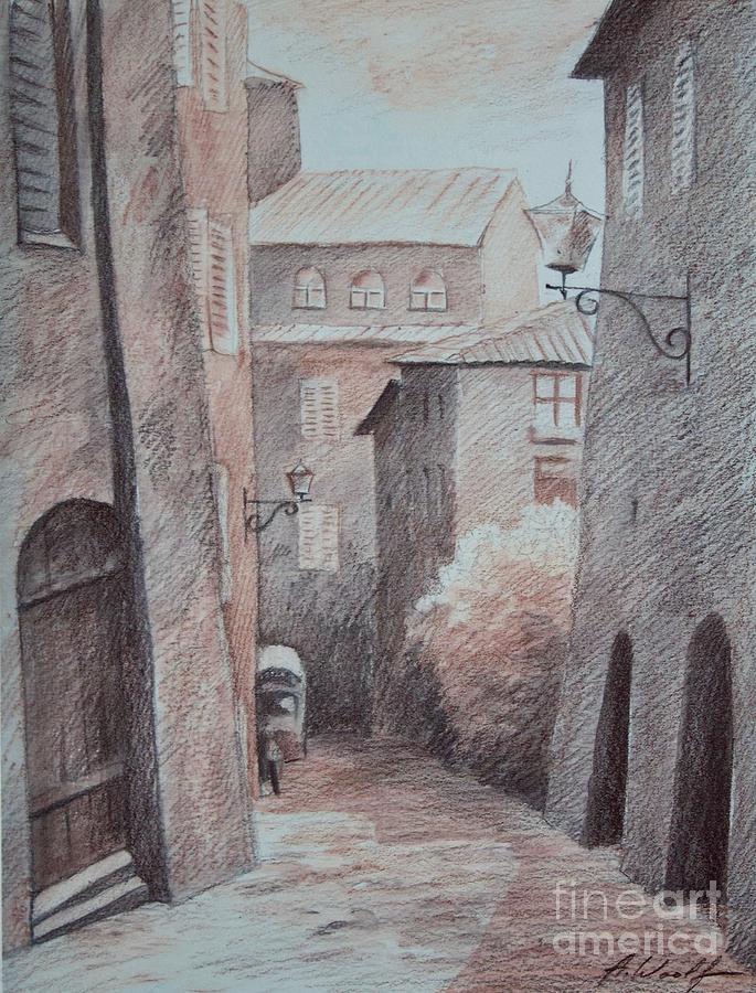 Siena Drawing - Quiet street in Siena by Anatol Woolf