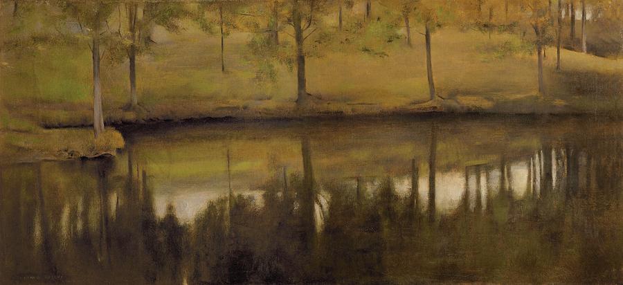 Quiet waters Oil on canvas -1894- 114 x 53.5 cm. Painting by Fernand Khnopff