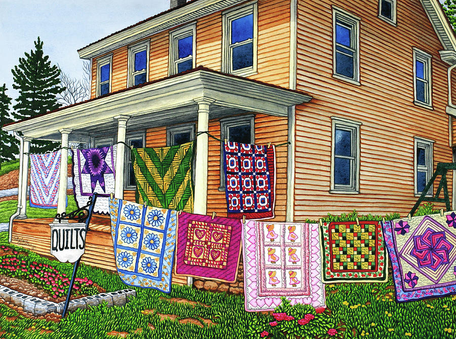 Quilts Nine On The Line, Lancaster, Pa Painting by Thelma Winter