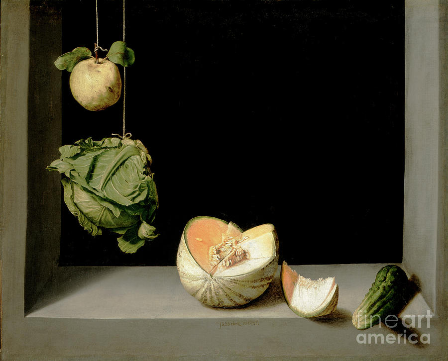 Quince, Cabbage, Melon, And Cucumber, C.1602 Painting by Juan Sanchez Cotan