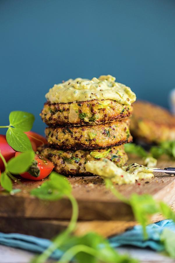 Quinoa Fritters With Avocado Dip Photograph by Hein Van Tonder