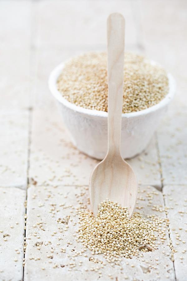 Quinoa In A White Bowl Photograph by Mandy Reschke