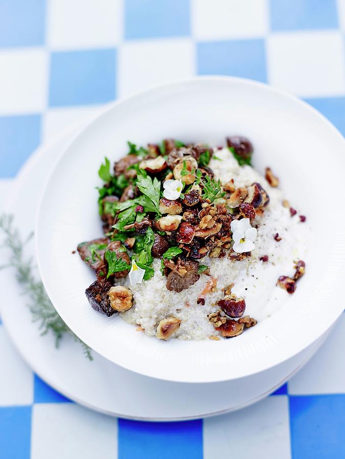 Quinoa Risotto With Almond Cream, Hazelnuts And Meadow Mushrooms Photograph by Amiel