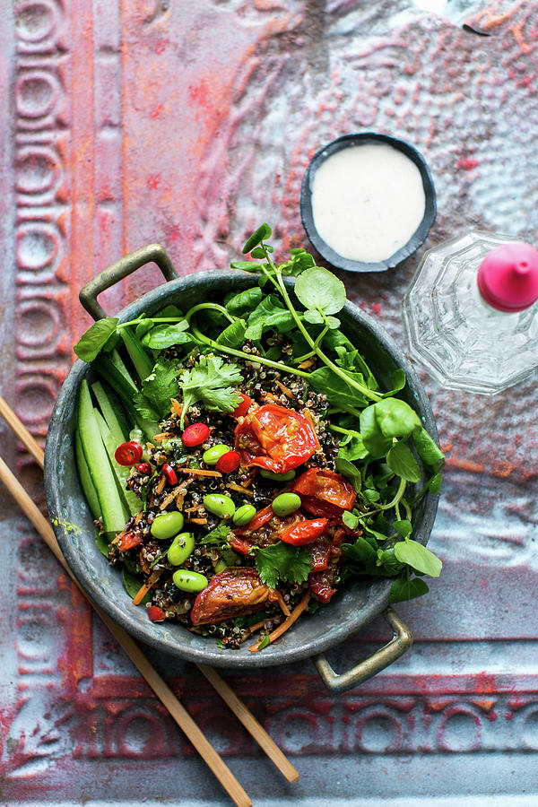 Quinoa Salad With Edamame, Black Rice, Cucumber, Sun-dried Tomatoes And ...