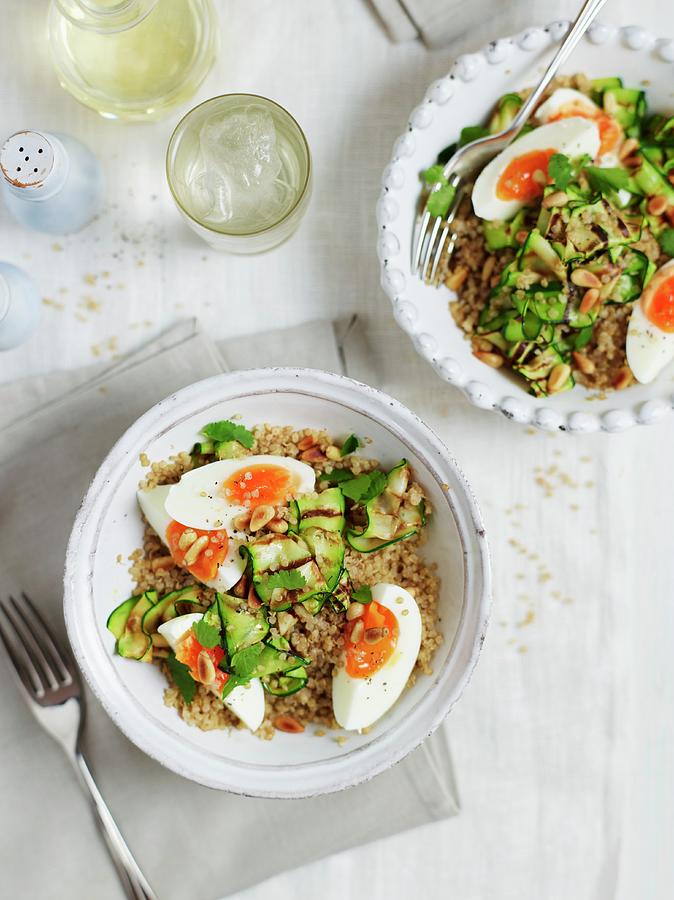 Quinoa With Courgette Strips And Soft-boiled Eggs Photograph by Charlie Richards