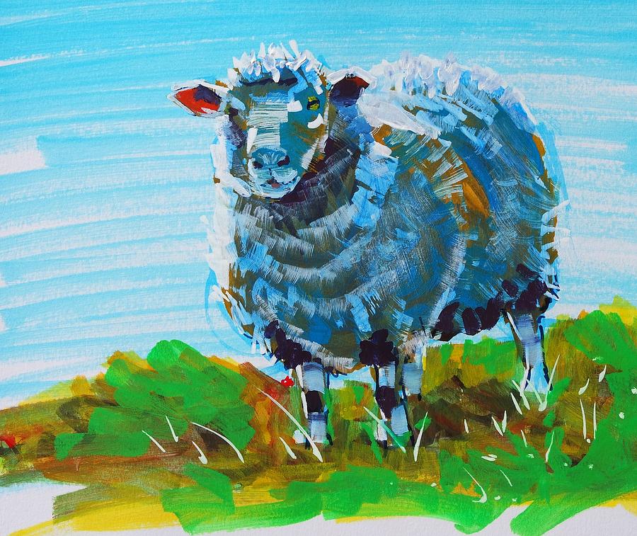 Quirky blue sheep painting Painting by Mike Jory