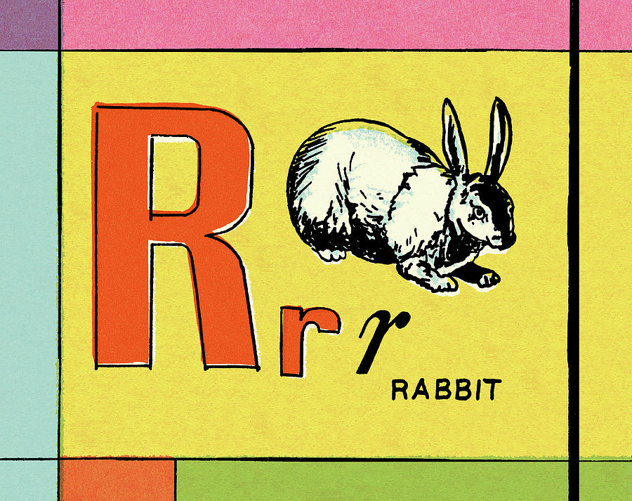 Vintage Drawing - R is for Rabbit by CSA Images