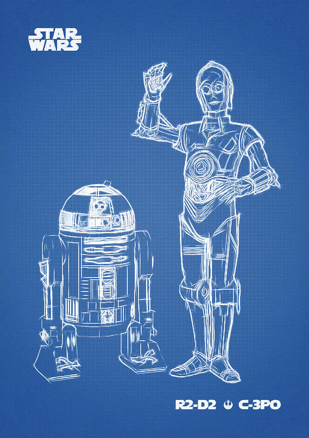 R2d2 Digital Art - R2-D2  C-3PO blue by Dennson Creative