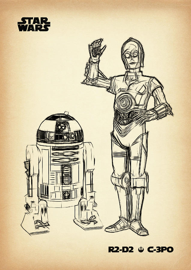muur Herstellen Kelder R2-D2 C-3PO vintage Digital Art by Dennson Creative