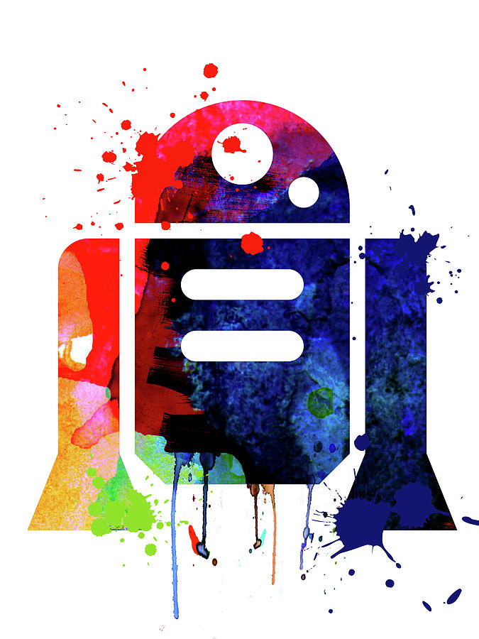 R2-D2 cartoon Watercolor Mixed Media by Naxart Studio