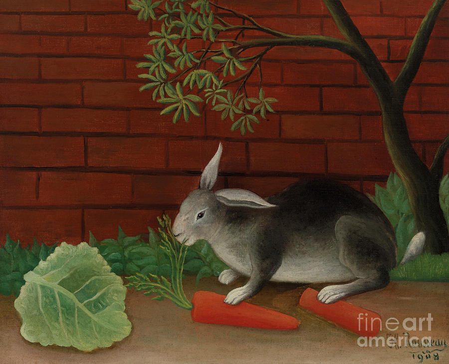 Cabbage Painting - Rabbit, 1908 by Henri Rousseau