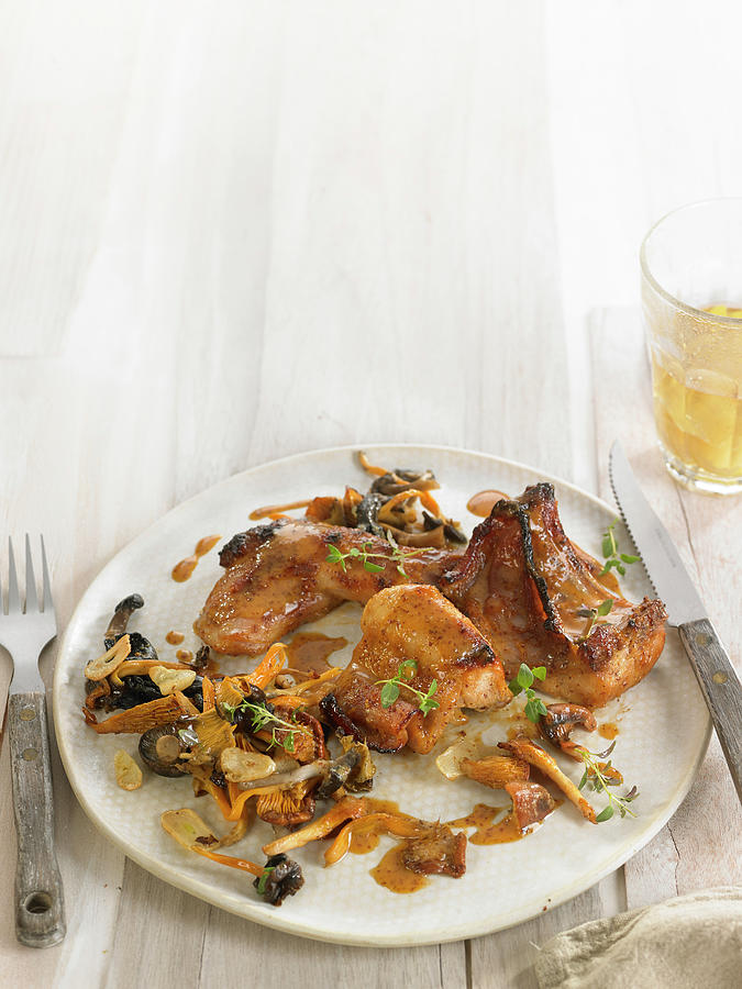 Rabbit Baked With Mustard And Honey, Pan-fried Mushrooms And Garlic Photograph by Lawton