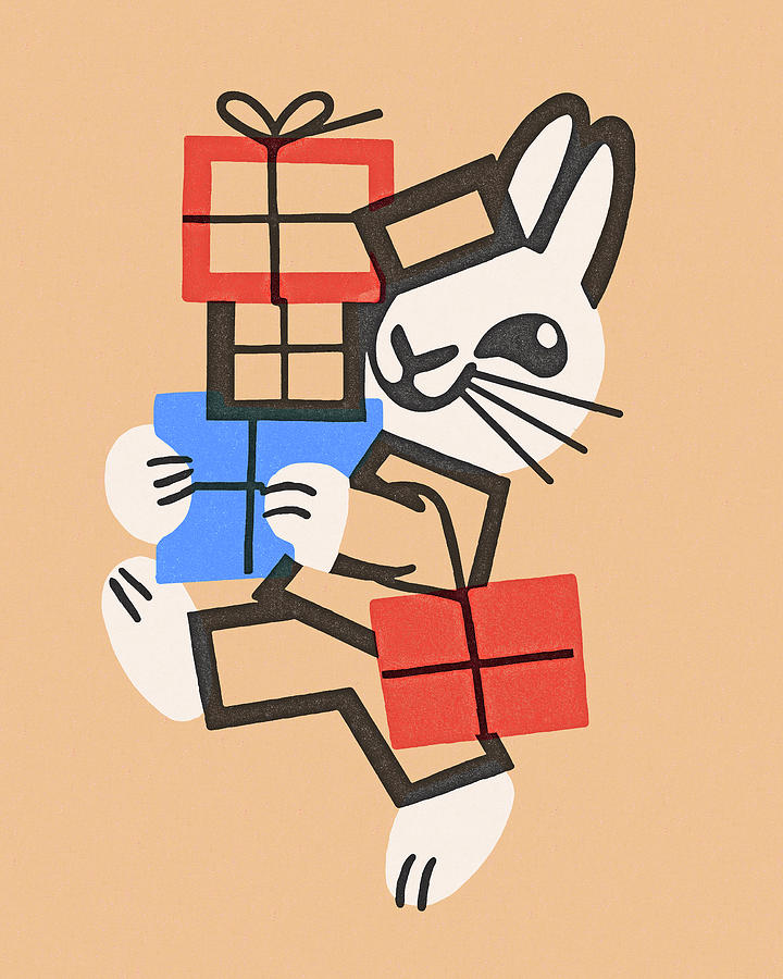 Easter Drawing - Rabbit Carrying Packages by CSA Images