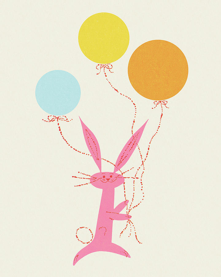 Easter Drawing - Rabbit Carrying Three Balloons by CSA Images