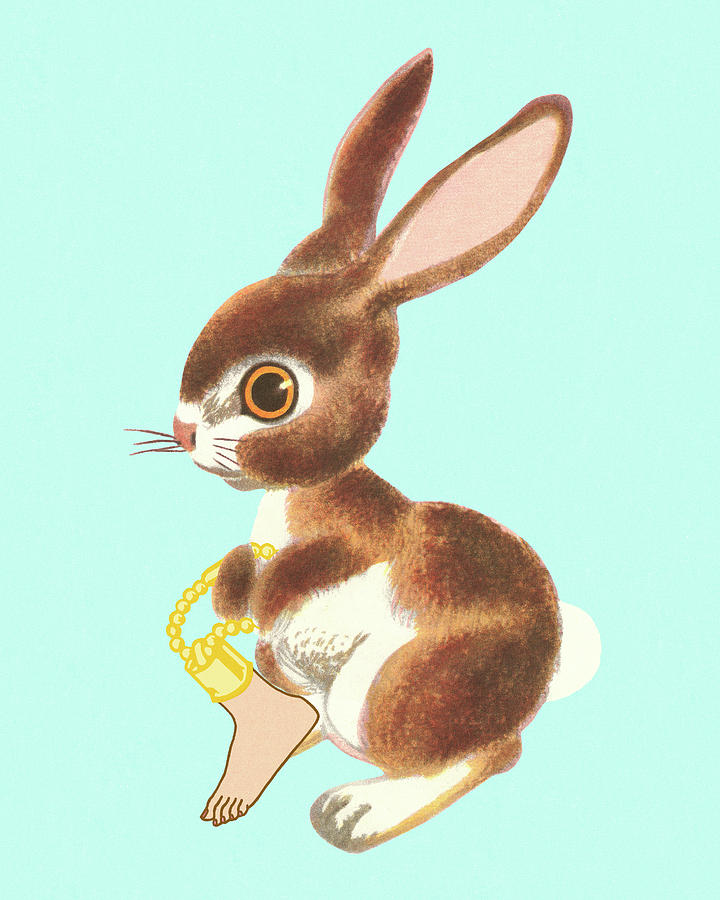 Vintage Drawing - Rabbit Holding a Foot Keychain by CSA Images