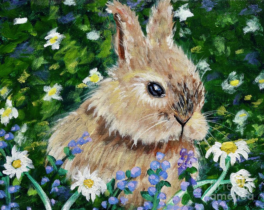 Rabbit In Field of Flowers Painting by Jacqueline Athmann