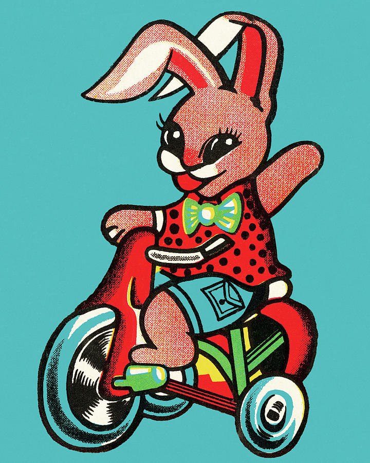Vintage Drawing - Rabbit Riding a Tricycle by CSA Images