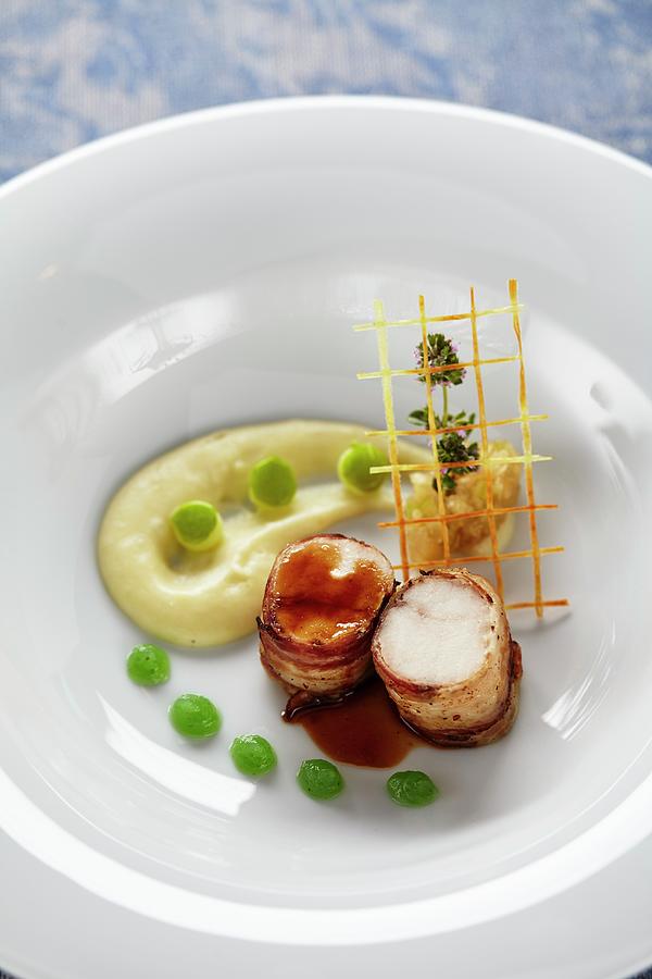 Rabbit Wrapped In Bacon With Green Apple And Horseradish Sauce Photograph by Herbert Lehmann