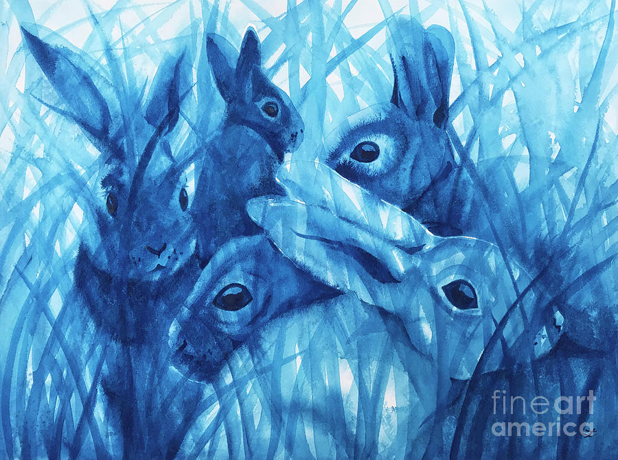 Rabbits in Tall Grass Painting by Zaira Dzhaubaeva