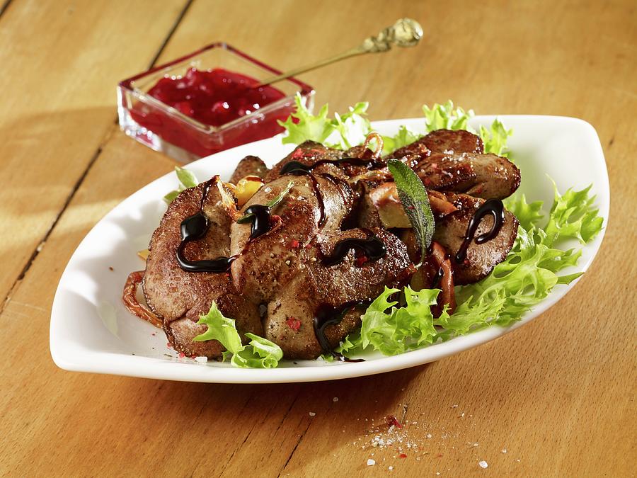 Rabbits Liver Salad With Lingonberry Compote And Balsamic Vinegar Photograph by Studio R. Schmitz