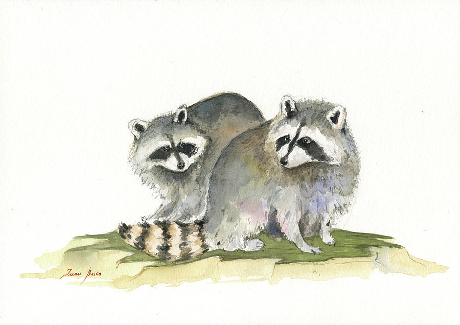 Raccoon friendship Painting by Juan Bosco