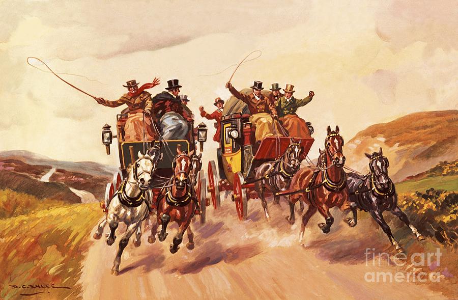 Winding Road Painting - Race Between Stage Coaches by Derek Charles Eyles Winding Road Painting - Race Between Stage Coaches by Derek Charles Eyles