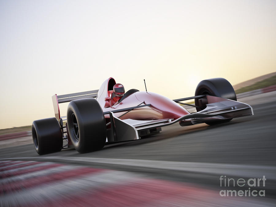Leader Digital Art - Race Car Racing On A Track With Motion by Digital Storm Leader Digital Art - Race Car Racing On A Track With Motion by Digital Storm