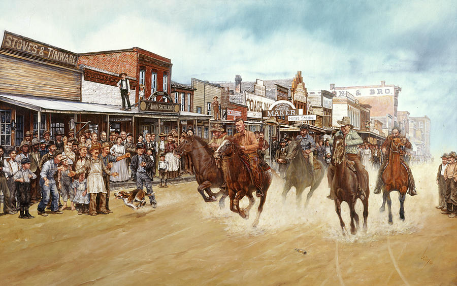 Horse Painting - Race Down Shawnee Street by Les Ray