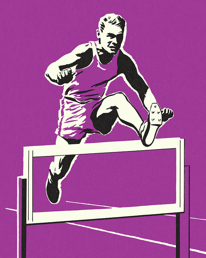 Sports Drawing - Racer Jumping Over a Hurdle by CSA Images