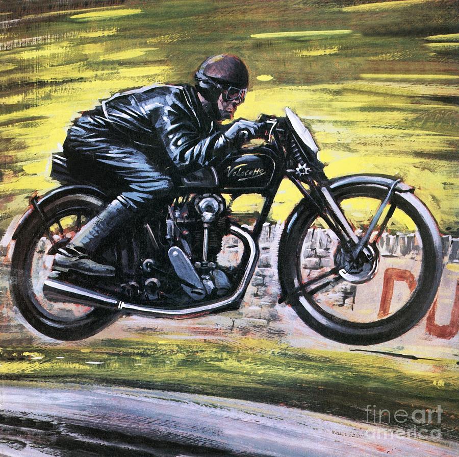 Racing A Velocette Painting by Graham Coton