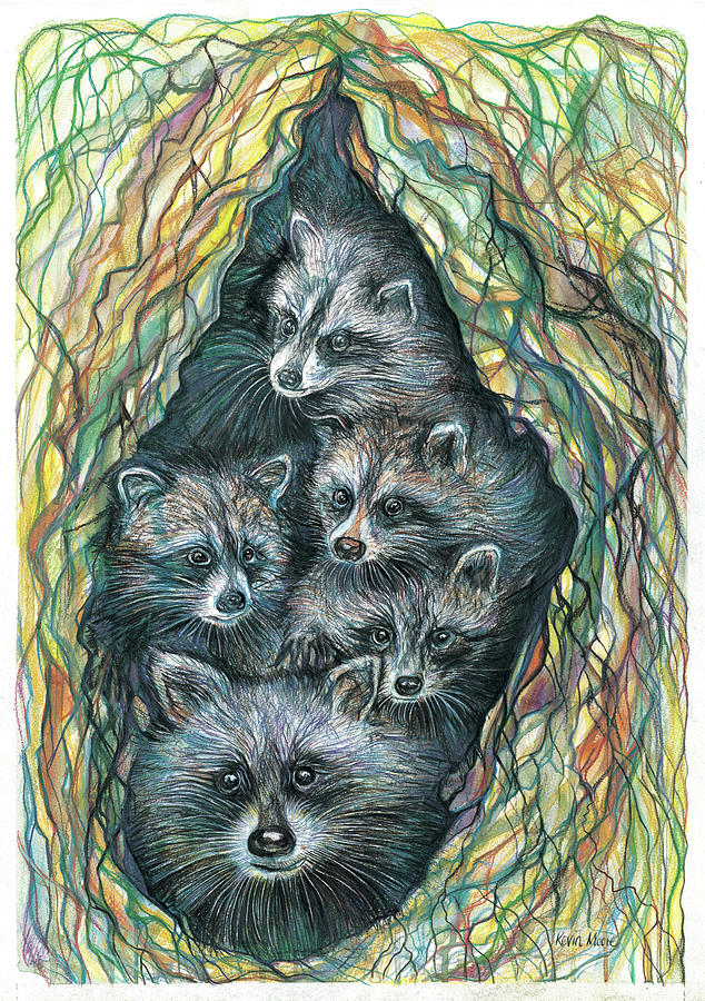 Racoons Painting by Kevin Derek Moore