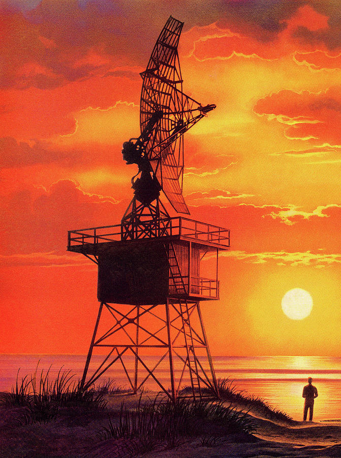 Sunset Drawing - Radar Tower by CSA Images