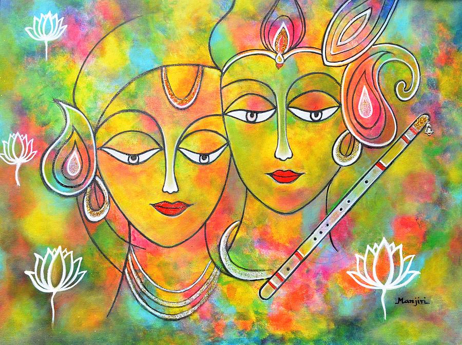Radh Krishna Holi abstract II colorful vibrant Painting by Manjiri Kanvinde