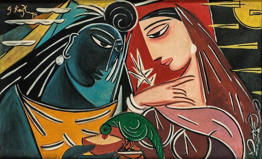 Radha krishna and parrot Painting by Vishal Gurjar - Fine Art America