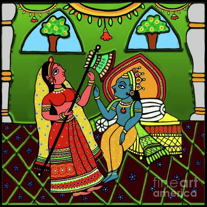 Radha  Krishna Phad Style Digital Art by Latha Gokuldas Panicker