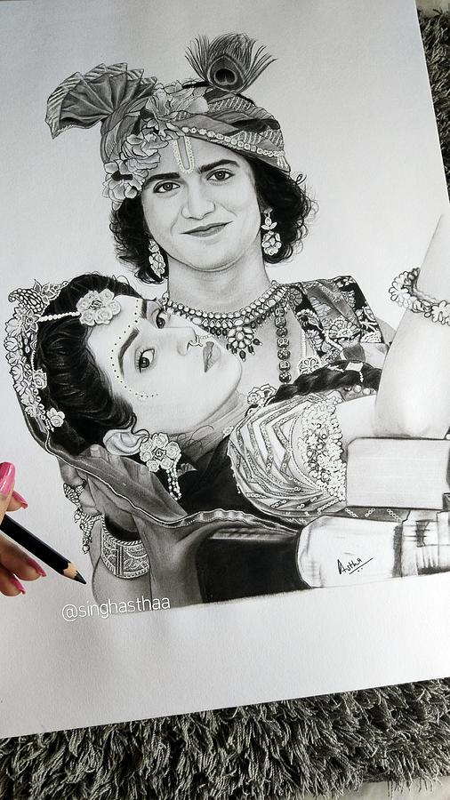 Radhakrishna Drawing Tutorial | How to Draw Radhakrishna Face with Pencil |  Pencil Sketch | Easy love drawings, Easy drawings, Pencil sketches easy