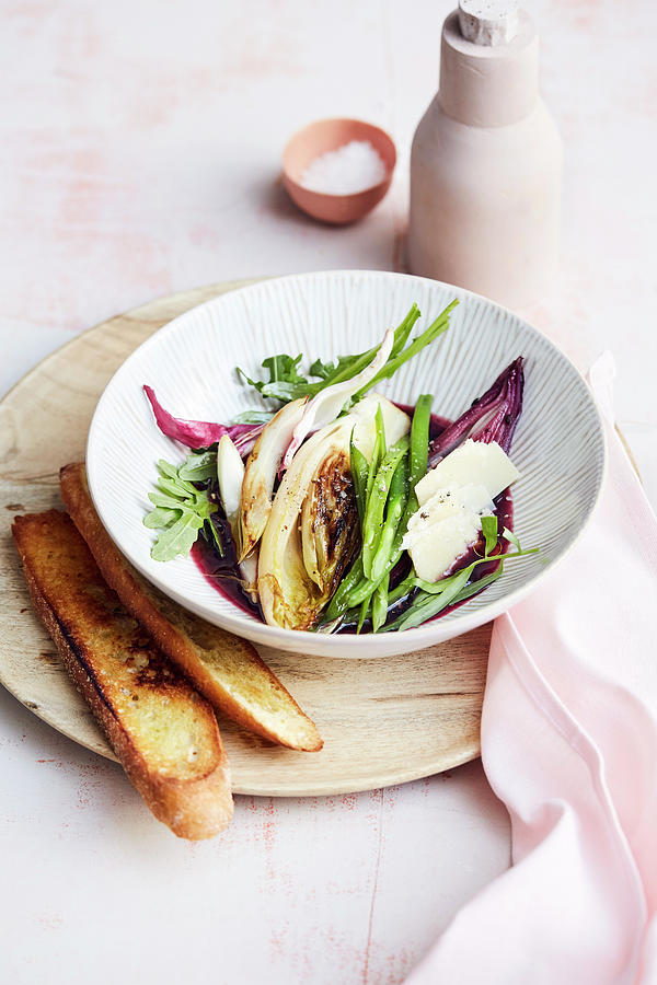 Radicchio With Chicory, Green Beans And Red Wine Shallots Photograph by Thorsten Suedfels / Stockfood Studios