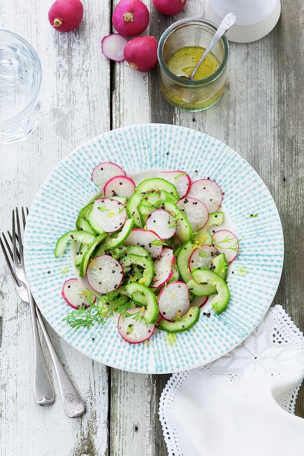 Radish And Cucumber Salad With Deer And Mustard Seed, Lemon And Olive Oil Dressing Photograph by Victoria Firmston