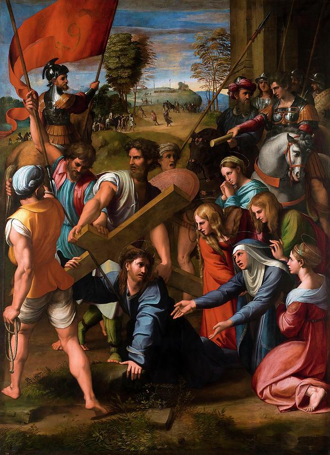 Rafael -and workshop- / Christ falls on the way to Calvary, 1515-1516, Italian School. CIRINEO. Painting by Raphael -1483-1520-