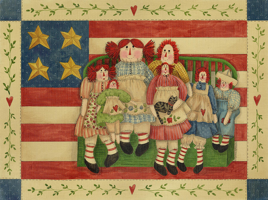 Rag Dolls With Flag Painting by Debbie Mcmaster