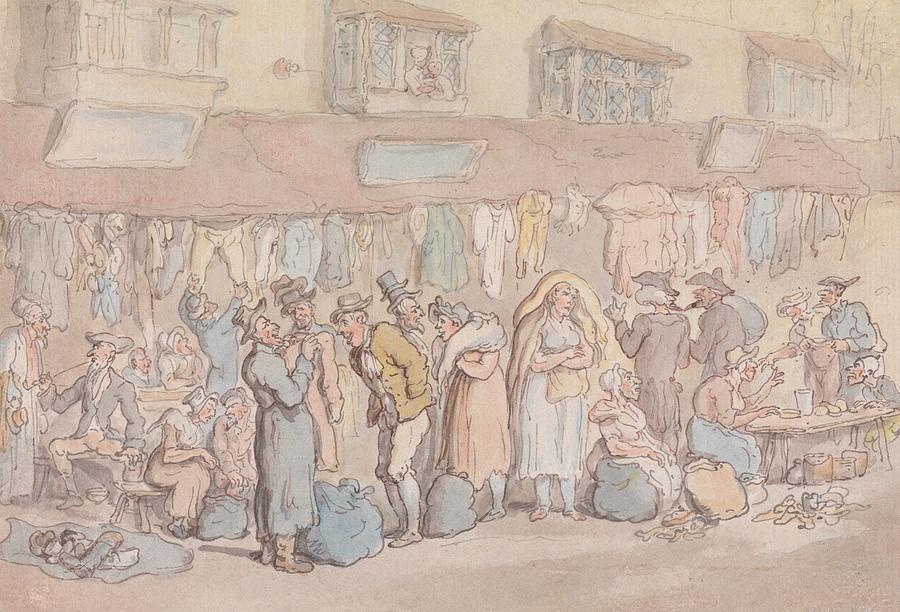 Rag Fair or Rosemary Lane Drawing by Thomas Rowlandson