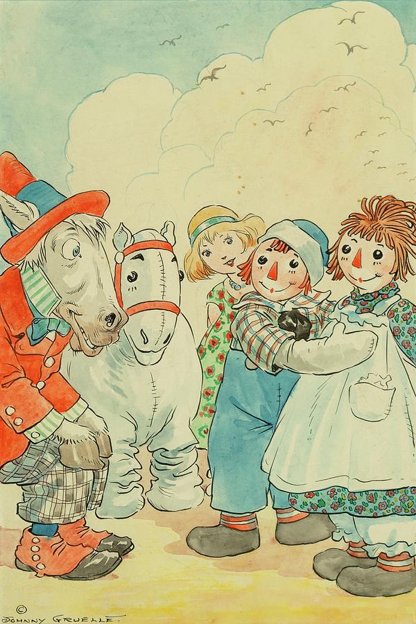 Raggedy Ann And Andy And The Camel With The Wrinkled Knees Painting by Johnny Gruelle Raggedy Ann And Andy And The Camel With The Wrinkled Knees Painting by Johnny Gruelle