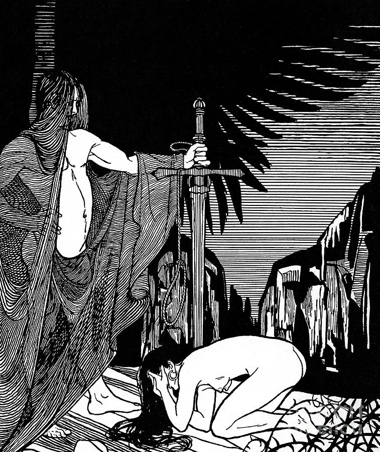 Rahab, the harlot of Jericho in front of Joshua Drawing by Ephraim Moses Lilien