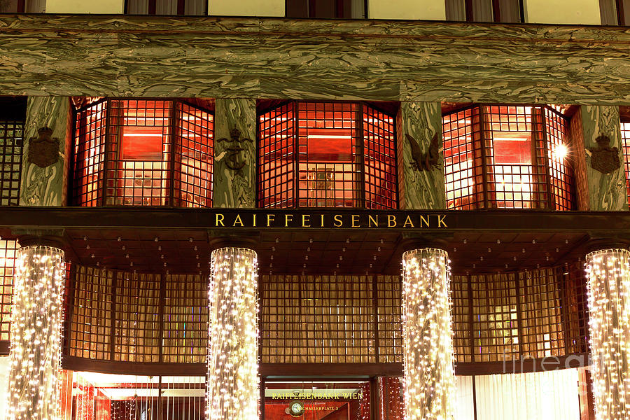 Raiffeisenbank at Night in Vienna Photograph by John Rizzuto
