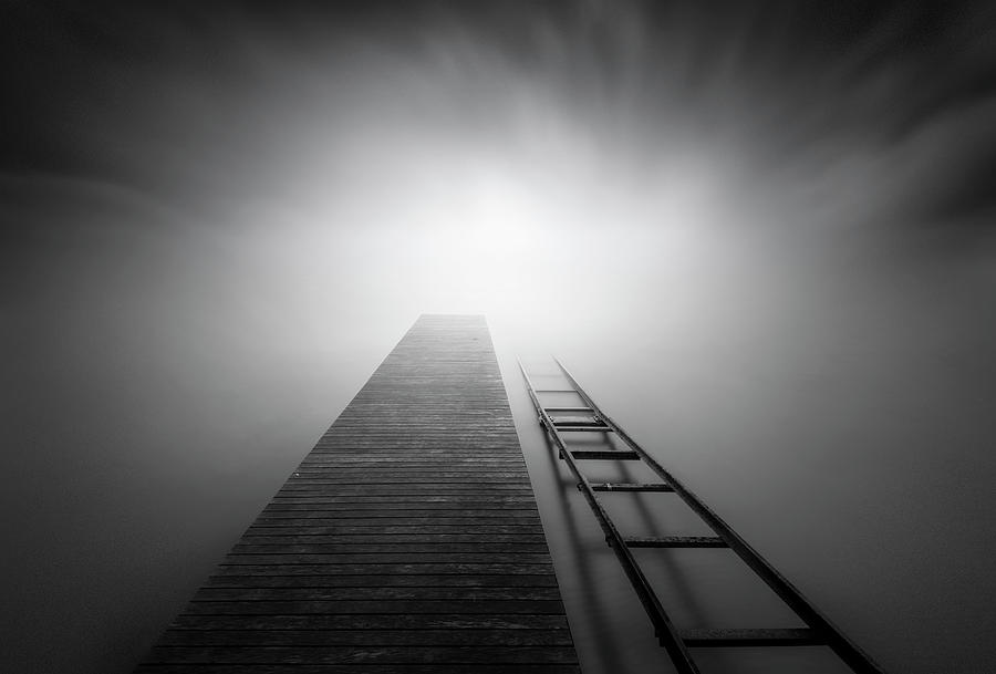 Black And White Photograph - Rail And Pier by Joaquin Guerola
